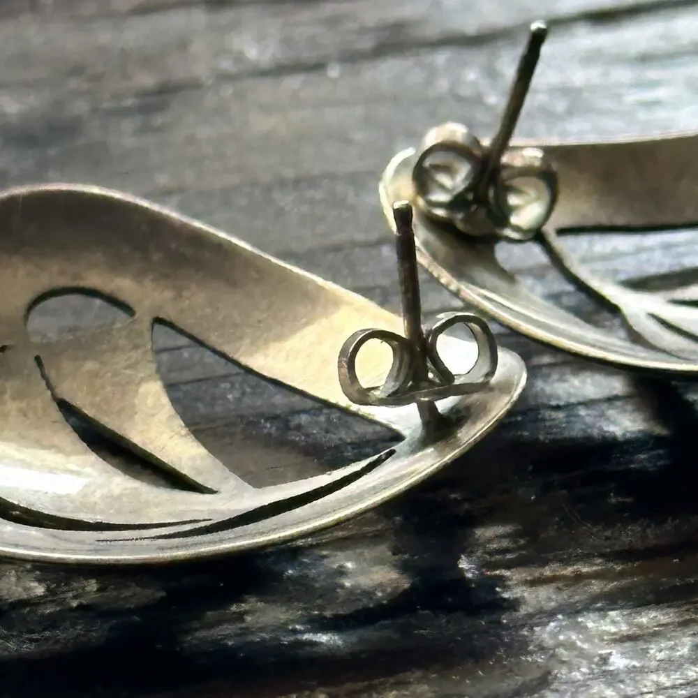 Modernist Sterling Silver Sailboat Earrings Pierced Signed